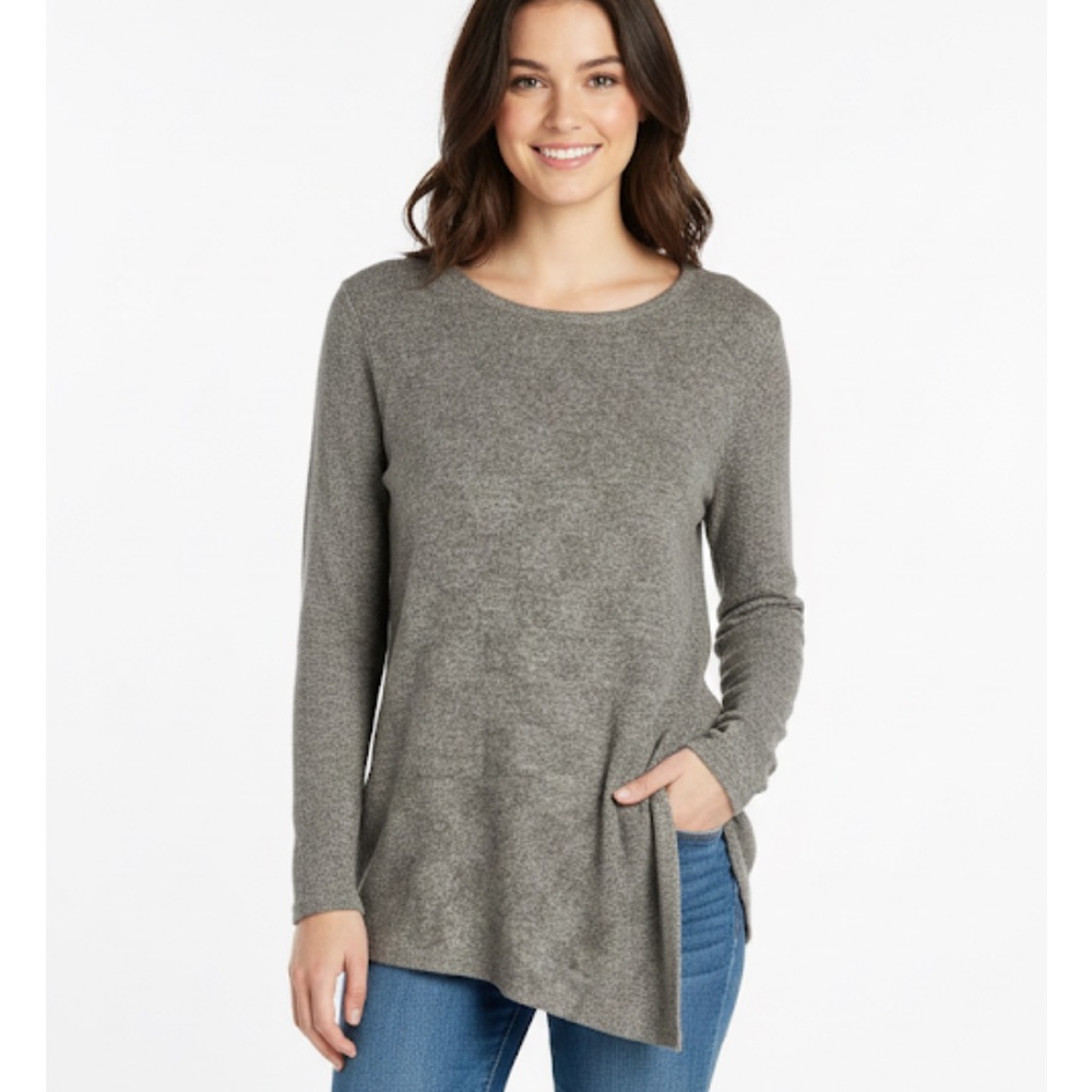 APT. 9 Subtle Texture Asymmetrical Hem Lightweight Sweater, Women’s M,Grey